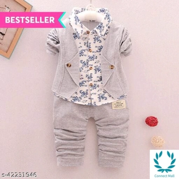 Hopscotch Boys Cotton and Spandex Solid Long Sleeves Jacket with Shirt and Pant - 3-4 Years
